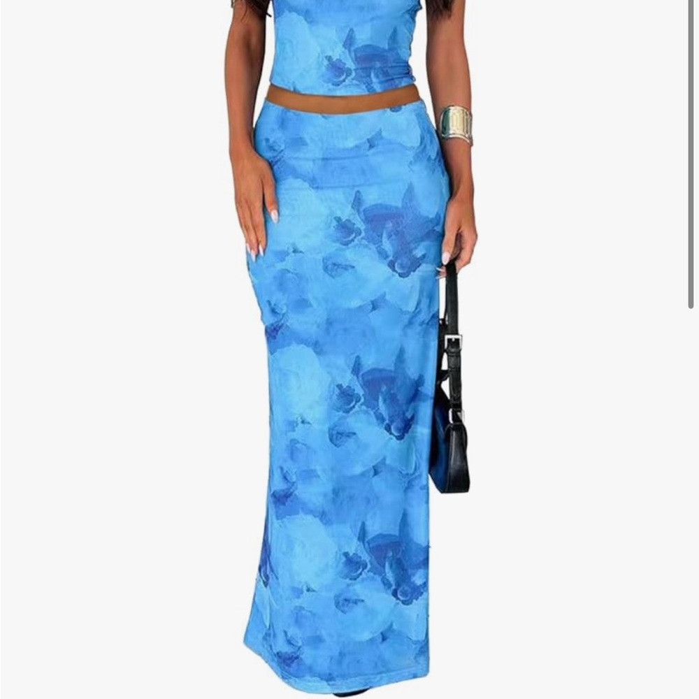 Blue Floral Skirt set